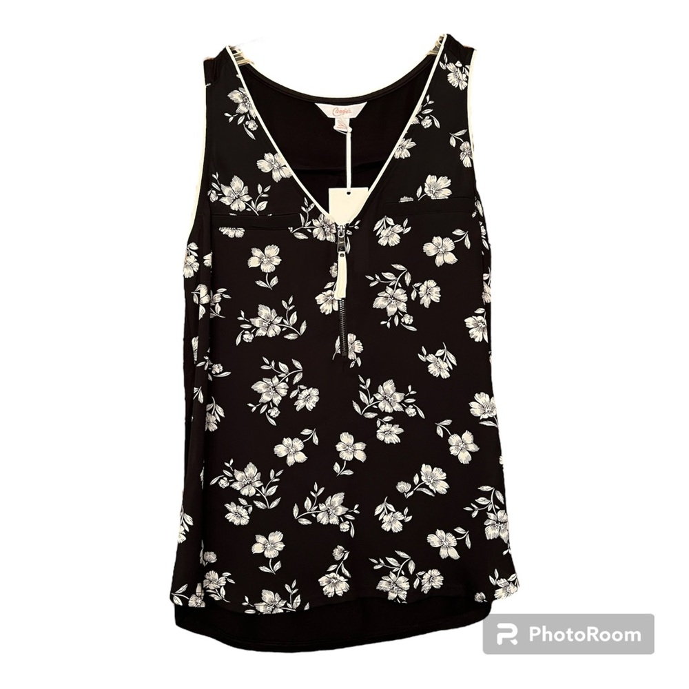 Soft Floral Top with Zip Front in Black and White
